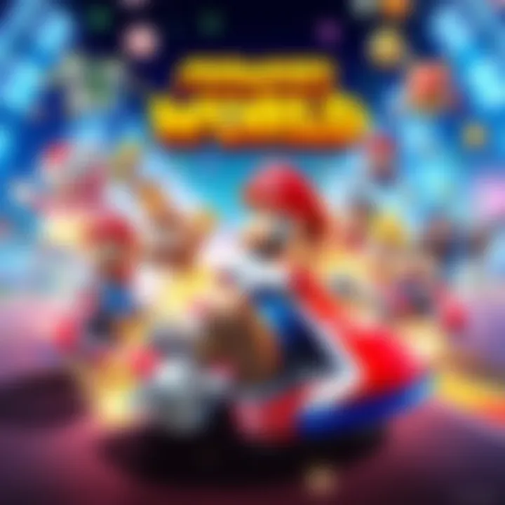 A colorful graphic showcasing characters and tracks from the new Mario Kart World mode, highlighting excitement in the gaming community.