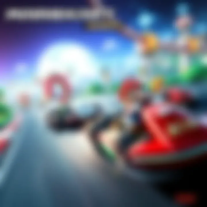 Mario Kart World Race Scene A thrilling race in Mario Kart World featuring new characters and vibrant tracks.