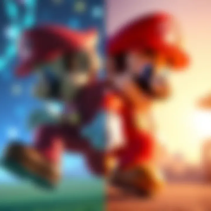 Comparison of Mario's movement in Galaxy 1 and 2 versus Odyssey, showing a side-by-side view of the character's actions in different game styles