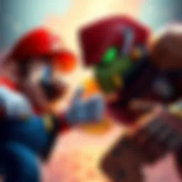 Iconic Nintendo characters Mario and Samus face off in an action-packed gaming scene