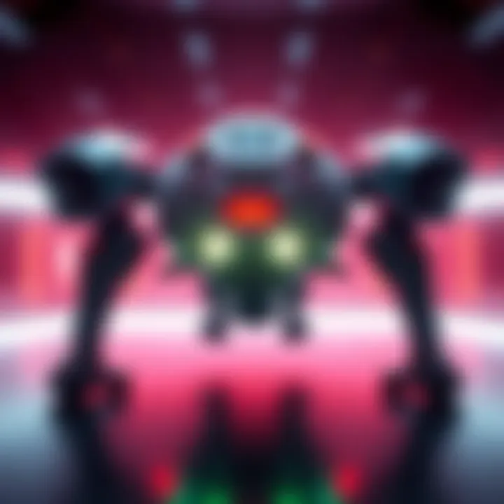 A futuristic defense unit, the Mark IV, showcasing a bold design with a unique aura, without energy shields, emphasizing aesthetic and functional appeal.