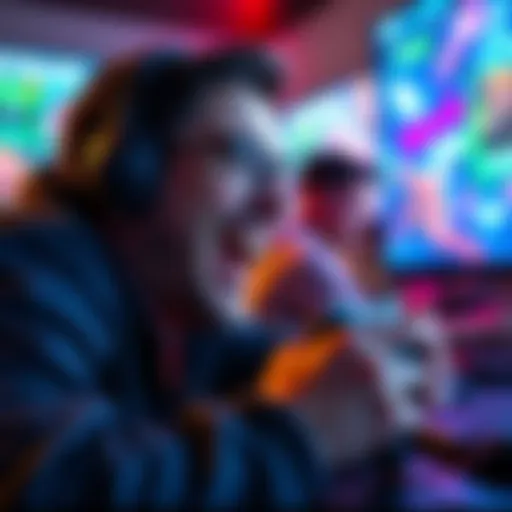 Markapplier laughing during a gaming session Markapplier smiling with a controller in hand, surrounded by colorful game graphics