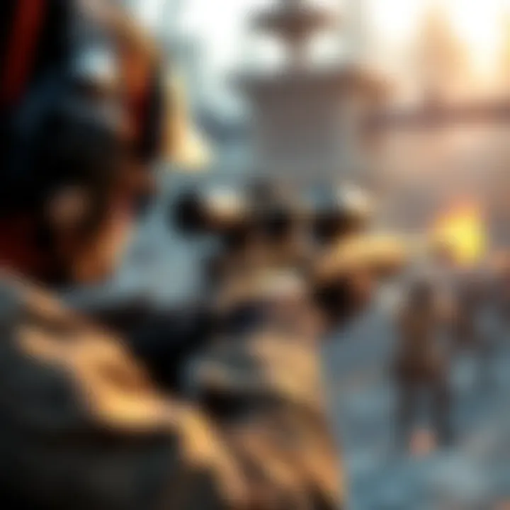 A player aiming a marksman rifle in a video game setting on a PS5, showcasing realistic gunplay mechanics.