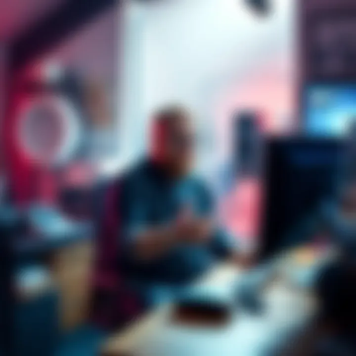 Markus Persson in a creative workspace Markus Persson, known as Notch, sitting in front of a computer, showcasing his ideas for game development in a bright and inspiring environment
