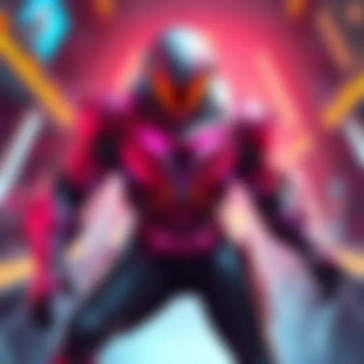 Depiction of the Marmoris X-suit featuring a sleek design with vibrant summer colors and tech elements, set against a futuristic background.