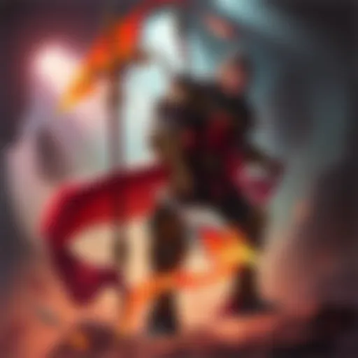 Mars, the offlane hero, stands ready with his spear in a combat position, showcasing his abilities and fierce look.