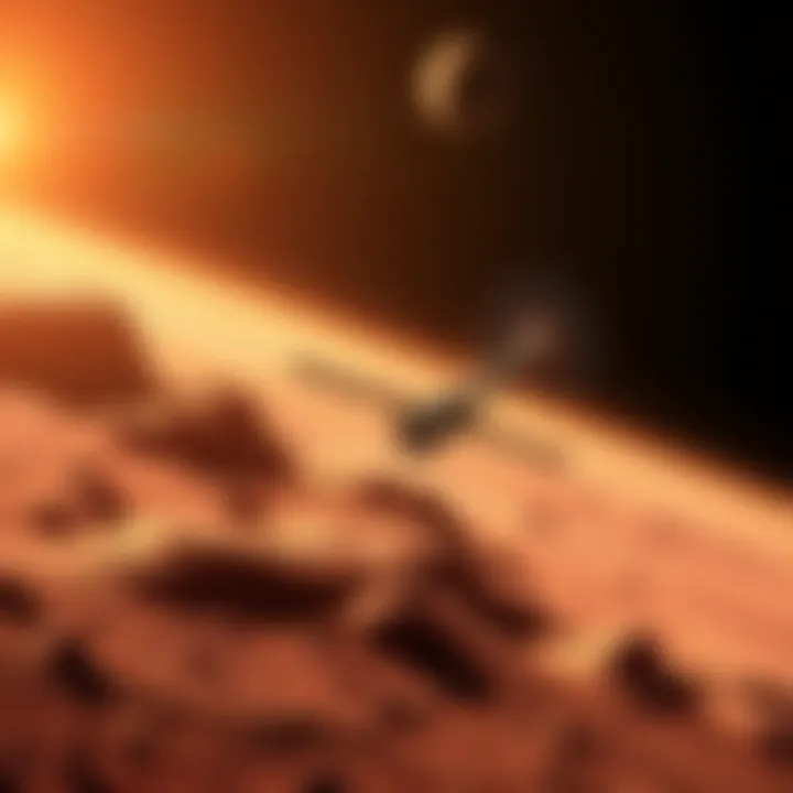 The Mars Reconnaissance Orbiter captures detailed images of the Martian surface, showcasing its terrain and features.