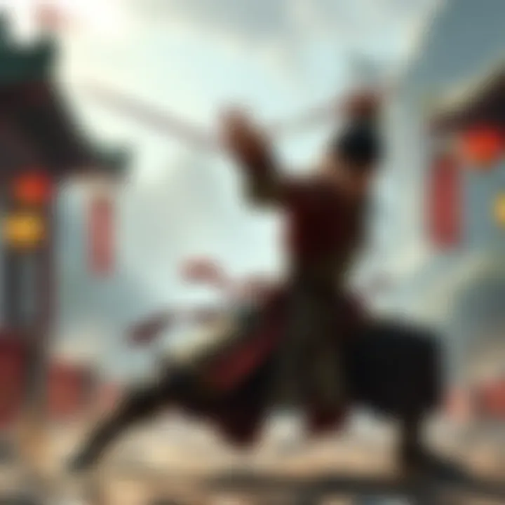 A monk character performing a martial arts move in a fantasy setting, showcasing unarmed combat and agility.