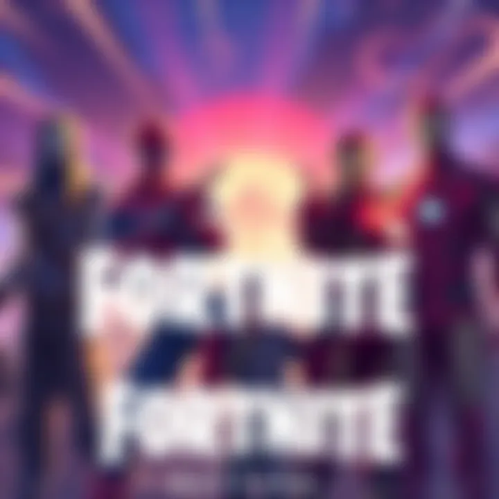 Illustration showing popular Marvel characters like Spider-Man and Iron Man in a Fortnite setting