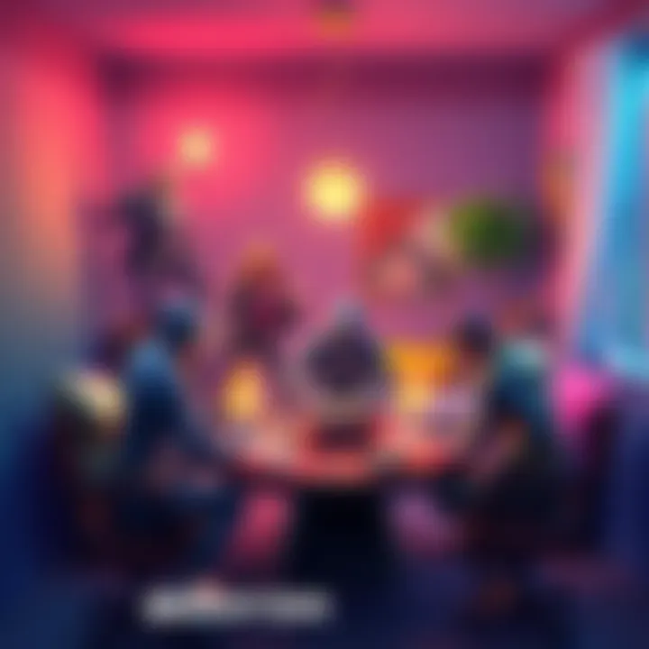 A colorful scene featuring Marvel heroes interacting with card gameplay elements in a cozy setting.