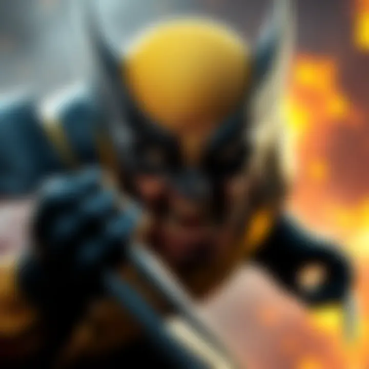 Close-up of Marvel's Wolverine character with claws out, ready for battle in a dramatic setting.