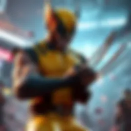 Action scene featuring Marvel's Wolverine with claws drawn, ready for battle in a vivid environment