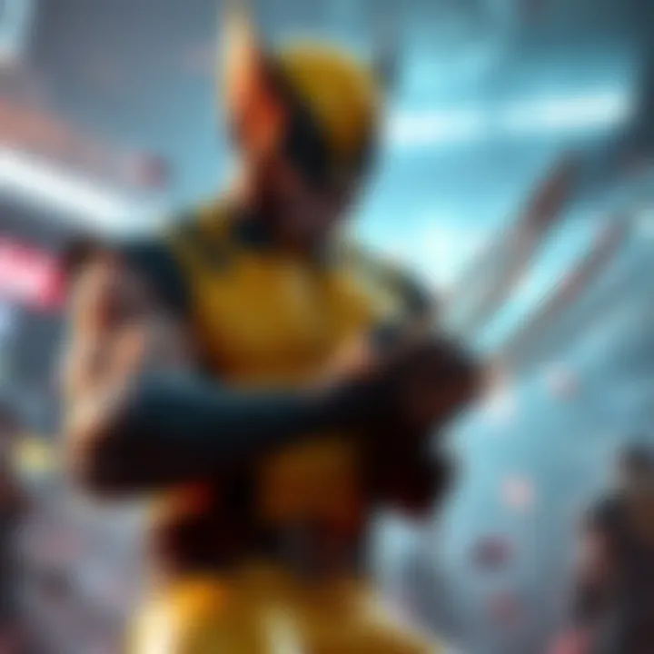 Action scene featuring Marvel's Wolverine with claws drawn, ready for battle in a vivid environment