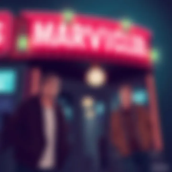 An illustration showing a strip club sign with unexpected young-looking owners standing next to it, looking surprised