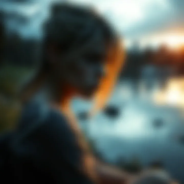 Mary's illness in Silent Hill 2 A young woman sitting by a lake, looking unwell and deep in thought, illustrating her struggle with illness after vacation.