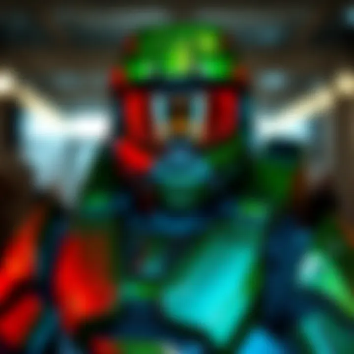 A detailed view of the completed Halo 4 Master Chief costume, showcasing its armor and helmet