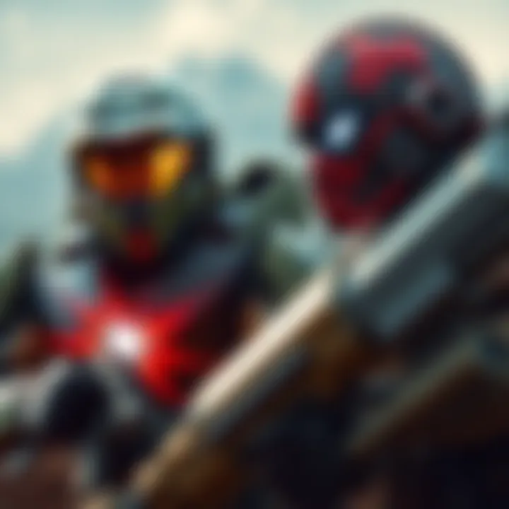 Master Chief and Doom Slayer face off in an intense showdown, showcasing their iconic weapons and armor, ready for combat.
