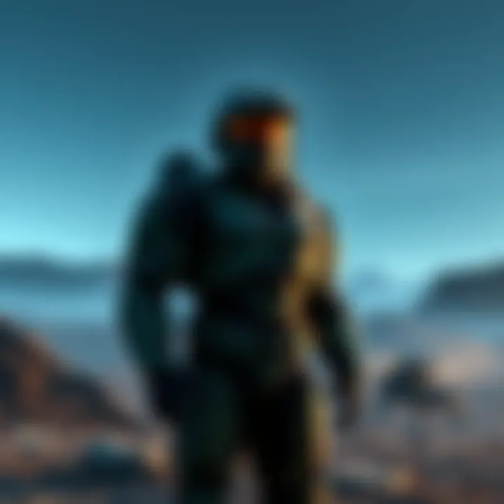 Master Chief in his iconic armor, standing alone against a backdrop of a desolate futuristic landscape, symbolizing his absence in later Halo games.