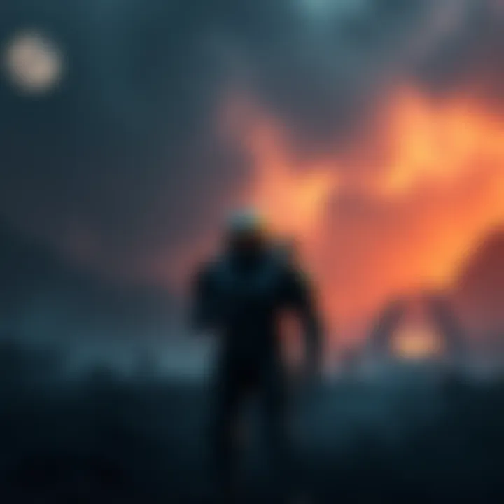 Master Chief stands in a shadowy battleground, contemplating the future of the galaxy amidst the defeat of the Endless.