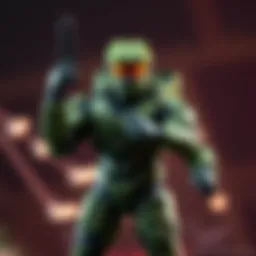 A detailed view of the new Master Chief action figure in a striking pose, showcasing its armor and accessories.