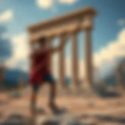 A person practicing the Axle technique in an ancient Greek setting with columns and statues in the background.
