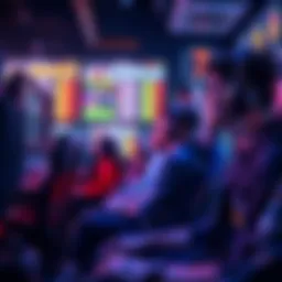 A group of gamers eagerly waiting for match results on their screens, showcasing various game modes and player numbers.