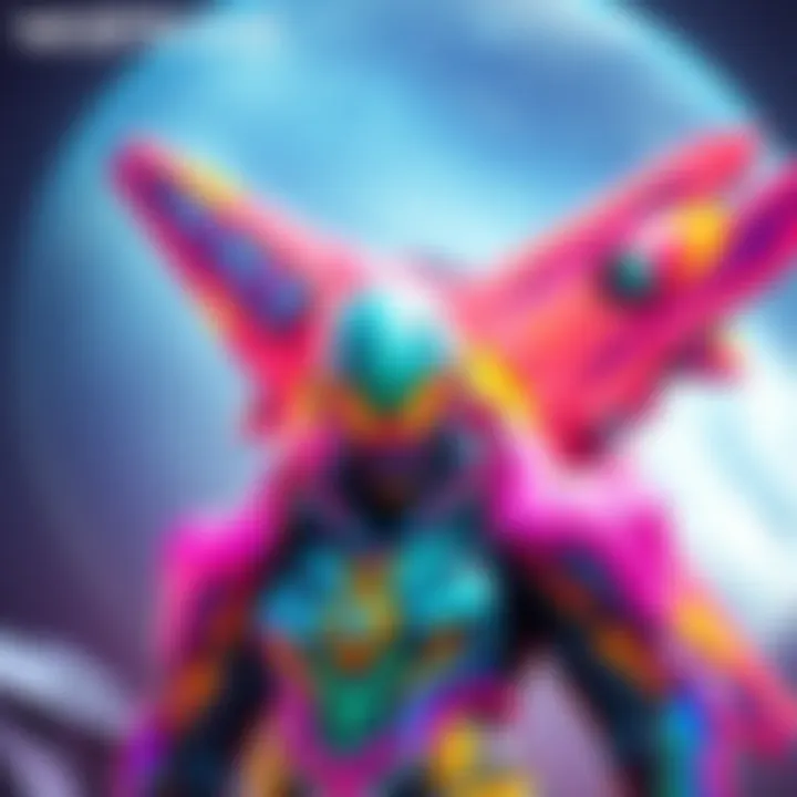 A Warframe character with vibrant armor colors, coordinated with a matching spaceship in the background, showcasing seamless color blending.