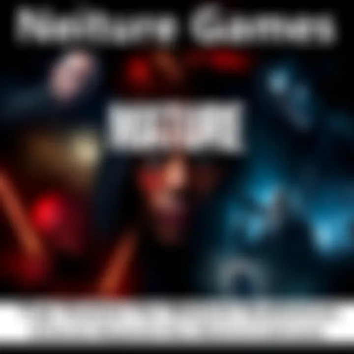 A collage of intense game scenes featuring dark, psychological themes and characters from titles like Outlast Trials, set against a moody background.