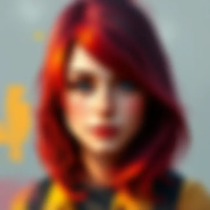 A vibrant digital artwork of Max Caulfield, showcasing her character features with a colorful background created using photobashing and overpainting techniques.