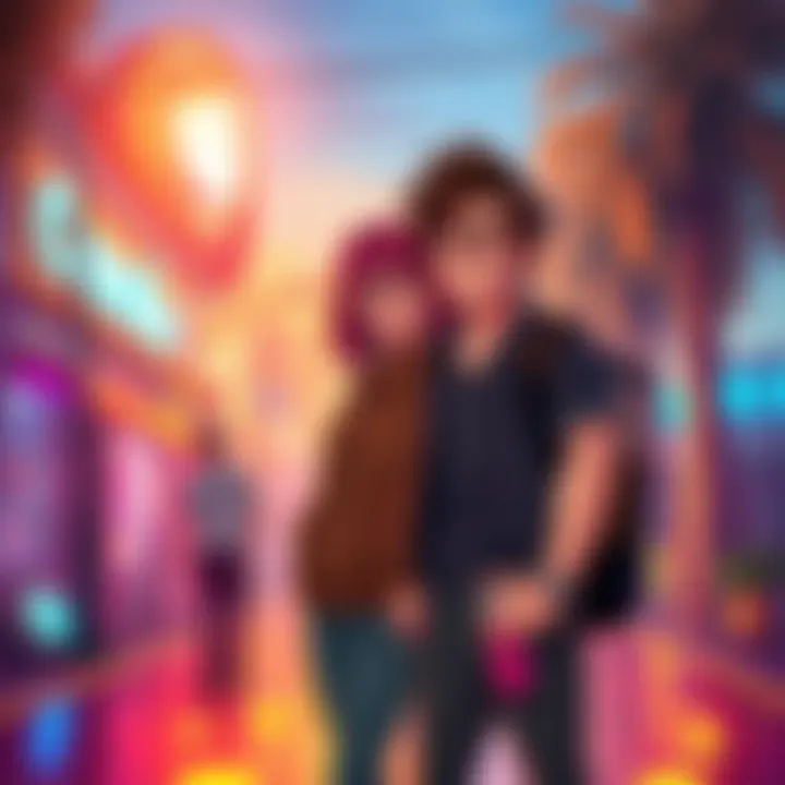 Max and Chloe standing together in a vibrant setting, reflecting on their past adventures, with a hint of nostalgia in the air.