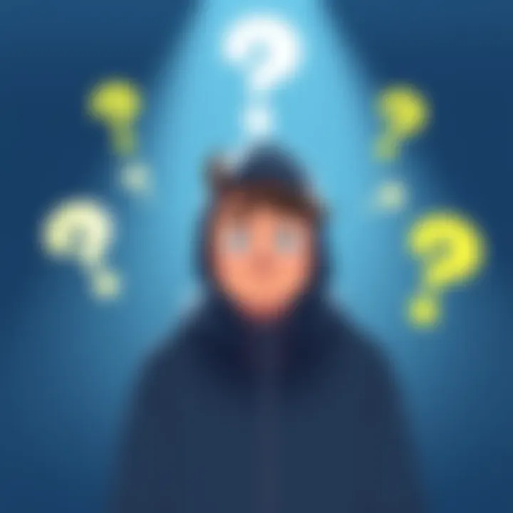 An illustration of a character named Max with a blank space where his face should be, surrounded by question marks, indicating confusion and curiosity about his missing face.