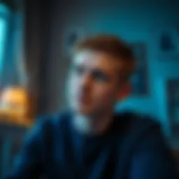A young man with a subtle smile, looking thoughtful while sitting in a quiet room, surrounded by family photos.
