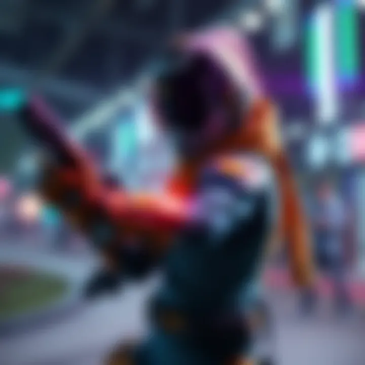 Showcase of a Maxtac character in an action pose, featuring modern gaming elements and vibrant colors.