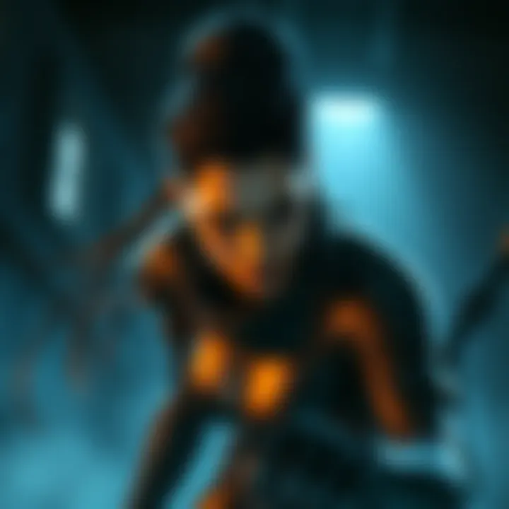 Maya depicted as a villain in a gaming scene, showing her intense expression and dark outfit, set against a dimly lit background.