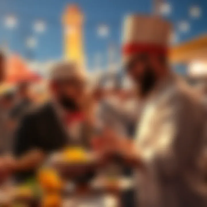 The Mayor of Flavor Town engages with local chefs at a San Diego food festival, showcasing diverse dishes and flavors.