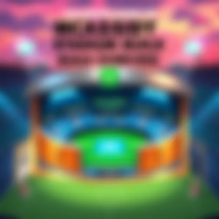 An illustration showing the McCassidy stadium with a focus on its design and key features, highlighting strategies like Phantasmic Flux and Barrel Roll skill, set against a vibrant background of a stadium environment.
