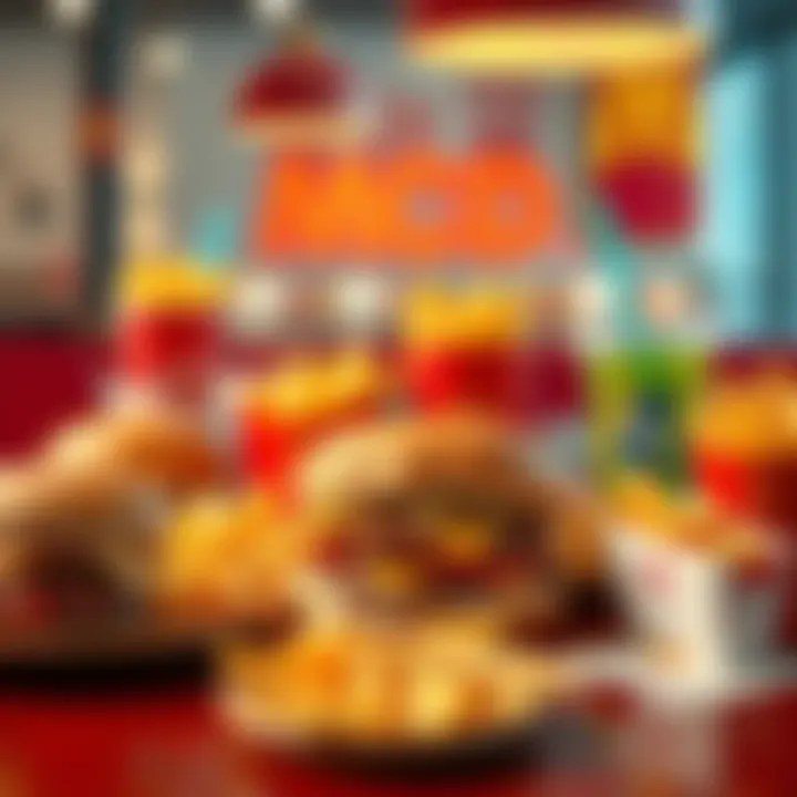 A delicious spread of popular MCD menu items including burgers, fries, and drinks on a table