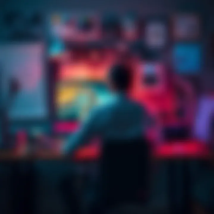 Meaning of PC in Technology A person sitting at a desk with a personal computer, surrounded by various tech gadgets and devices, illustrating the multiple meanings of PC in today's tech world.
