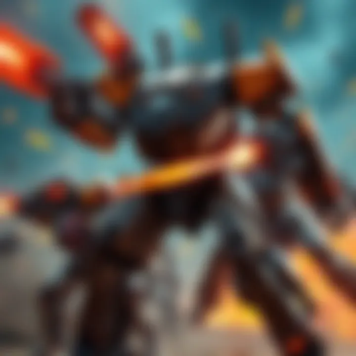 A futuristic mech engaged in a dynamic battle, showcasing advanced robotics and combat skills.