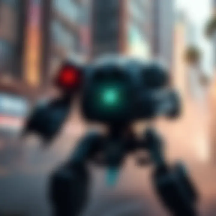 A mech suit battles in an urban environment, showcasing gameplay reminiscent of Anthem.