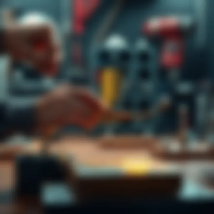 A person demonstrating simple mechanics by using a lever to lift a heavy object.