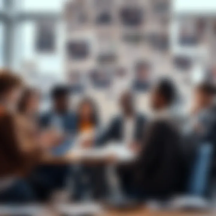 A group of diverse people engaged in a discussion about verifying information accuracy in media, surrounded by newspapers and digital devices.