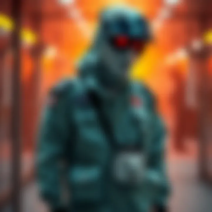 A creative medic outfit featuring elements from the Trauma Team concept, showcasing unique designs and tags incorporated into the look.