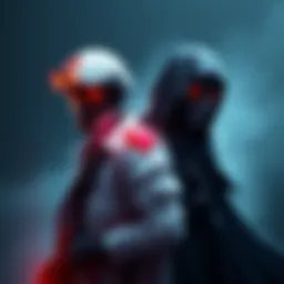Two characters representing the Medic and Shadow classes in 2v8, showing contrasting styles of stealth and attack.