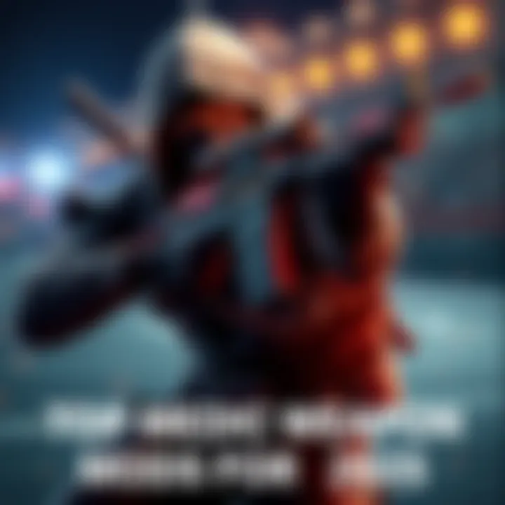 A Ninja character holding an SMG and T4 weapon with highlighted weapon mods, set in a dynamic action pose.