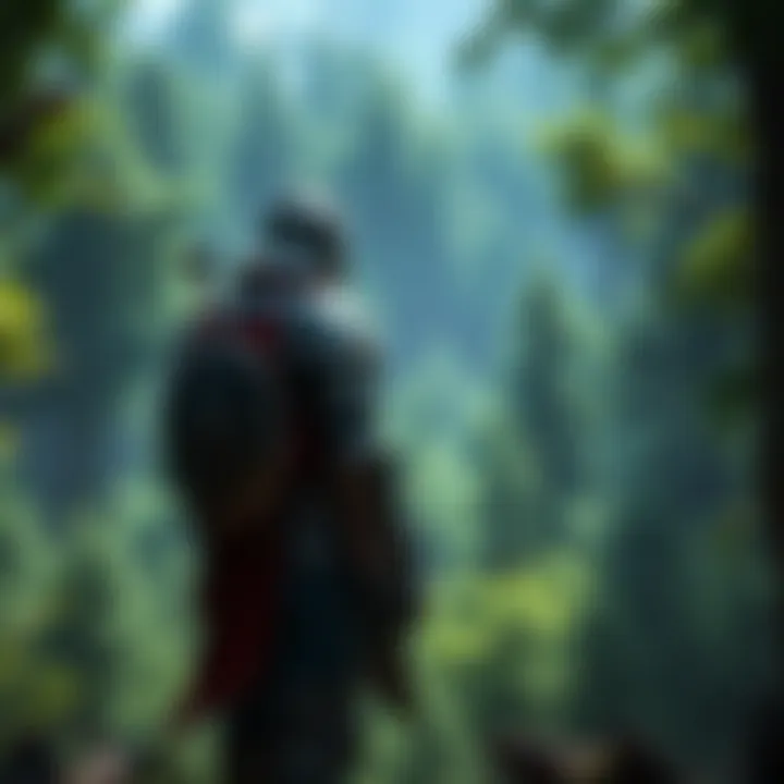 Medieval JRPG Adventure A character with armor stands in a lush green forest, ready for battle in a turn-based JRPG setting.