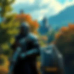 A knight in shining armor stands in a lush forest with a castle in the background, ready for adventure in a medieval world.