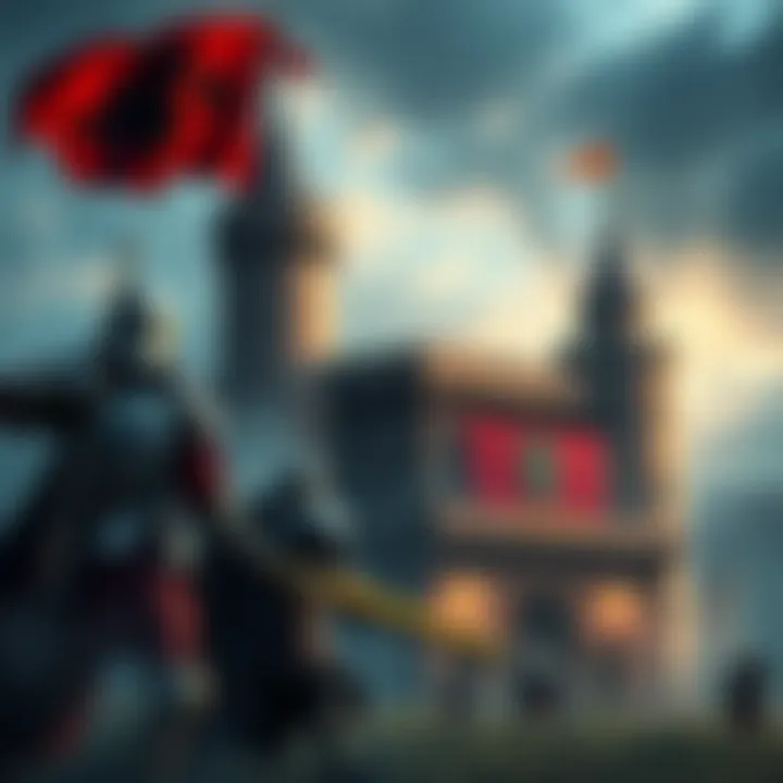 Medieval Season Teaser A castle with banners and knights preparing for battle, showcasing Medieval elements.