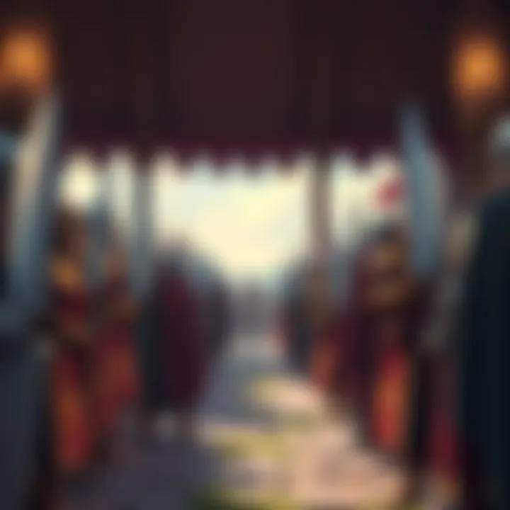 A scene from a lightweight medieval MMORPG showing players managing troops and selecting factions with simple graphics.