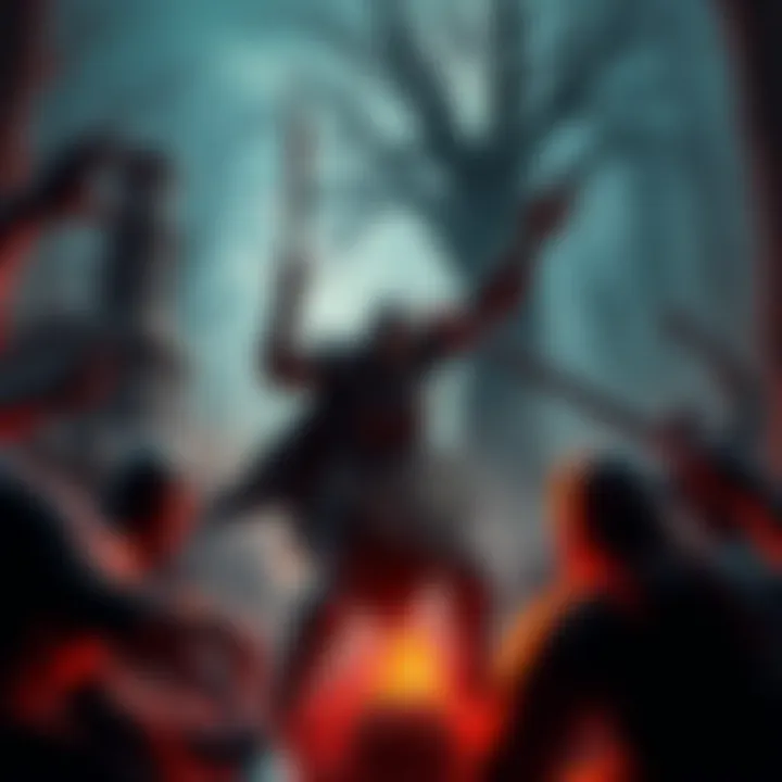 Medieval Zombie Warrior A medieval knight battling zombies in a dark forest, surrounded by ancient trees and ruins.